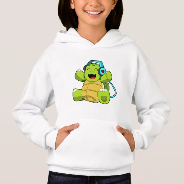 Turtle at Music mit Headphone Hoodie (Vorderseite)