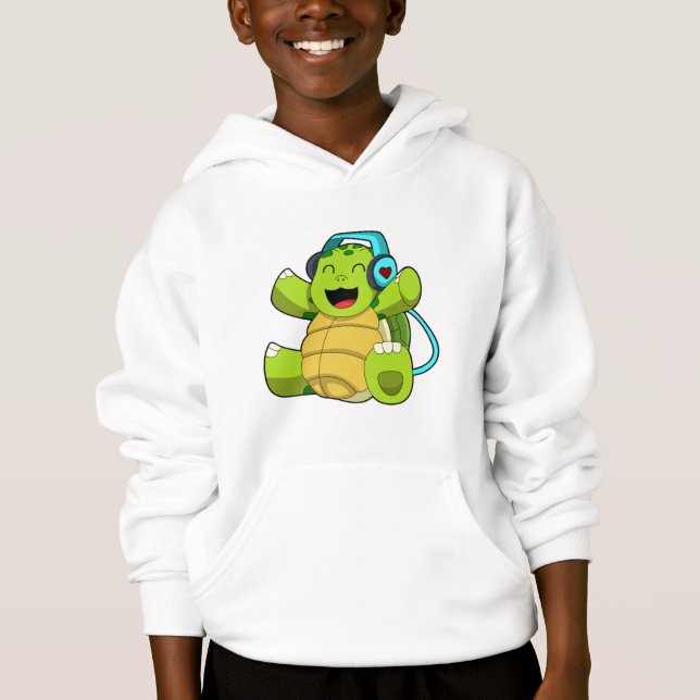 Turtle at Music mit Headphone Hoodie (Vorderseite)