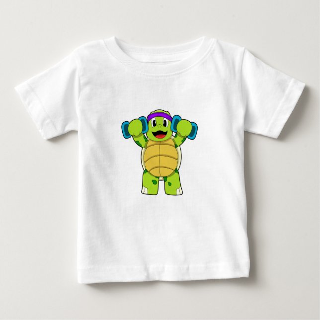 Turtle at Strength Training & Dumbells Baby T-shirt (Vorderseite)