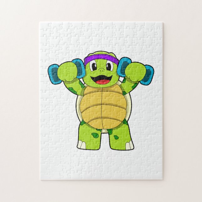 Turtle at Strength Training & Dumbells Puzzle (Vertikal)
