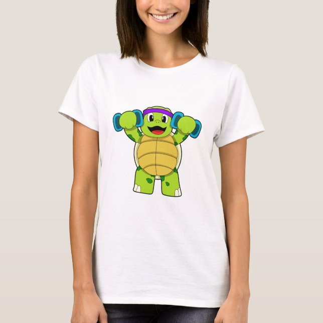 Turtle at Strength Training & Dumbells T-Shirt (Vorderseite)