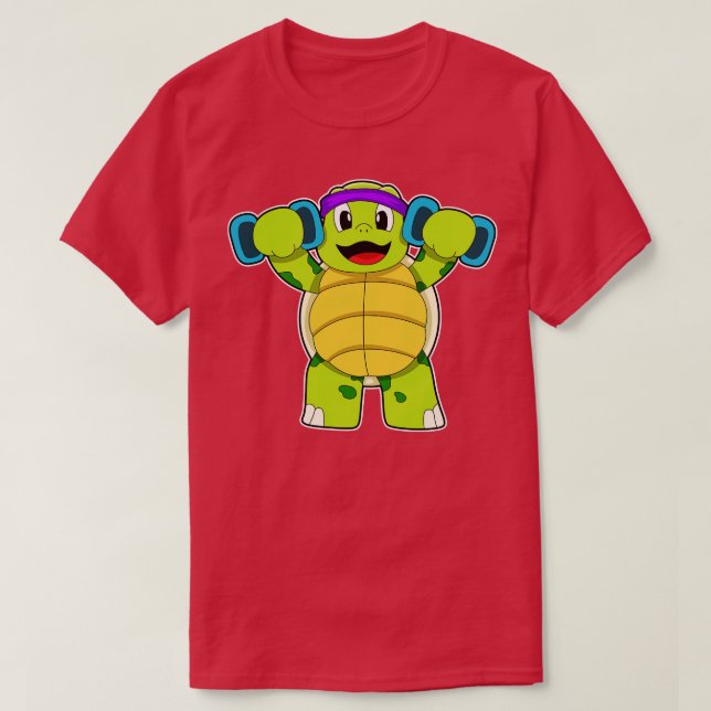 Turtle at Strength Training mit Dumbells T-Shirt (Design vorne)