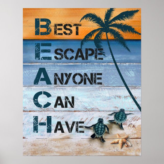 Turtle B.E.A.C.H Inspiration und Motivierend Poster (Vorne)