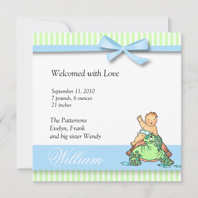Turtle Baby Birth Ankündigung (Vorderseite)