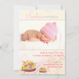 Turtle Baby Girl Foto Birth Ankündigung