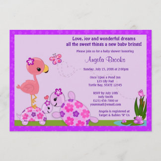 TURTLE Babydusche Einladungsbecken Flamingo LILA Einladung