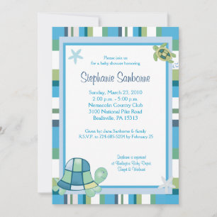 Turtle Bay Blue Stripe Boy/Girl Baby Dusche 12x18 Einladung