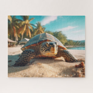 Turtle Beach Sand Tropical Palm Trees Ocean Foto Puzzle
