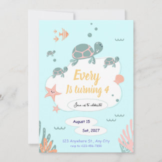 Turtle Birthday invitation under the sea invite Einladung