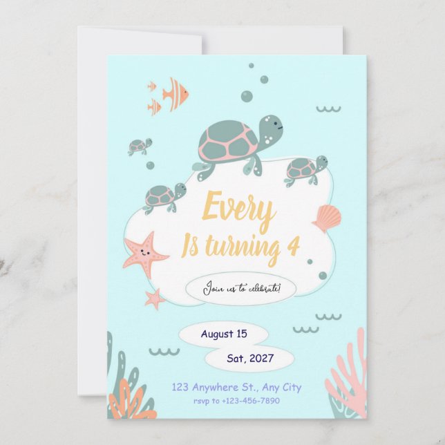 Turtle Birthday invitation under the sea invite Einladung (Vorderseite)
