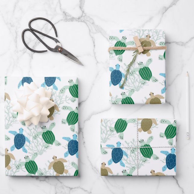 Turtle Birthday Party Watercolor Geschenkpapier Set (Vorderseite)