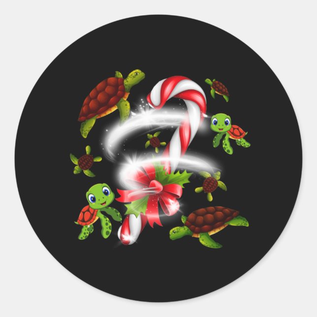 Turtle Candy Sweet Christmas Runder Aufkleber (Vorderseite)