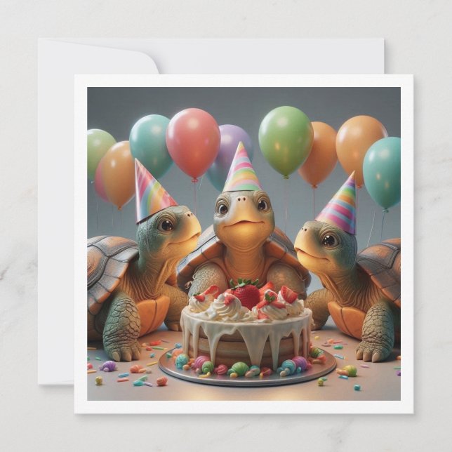 Turtle Card, Turtle Geburtstag, Turtle Einladung (Vorderseite)