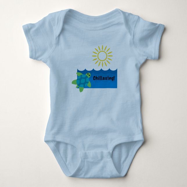 Turtle Chillaxing Design - Baby Jersey Bodysuit Strampler (Vorderseite)