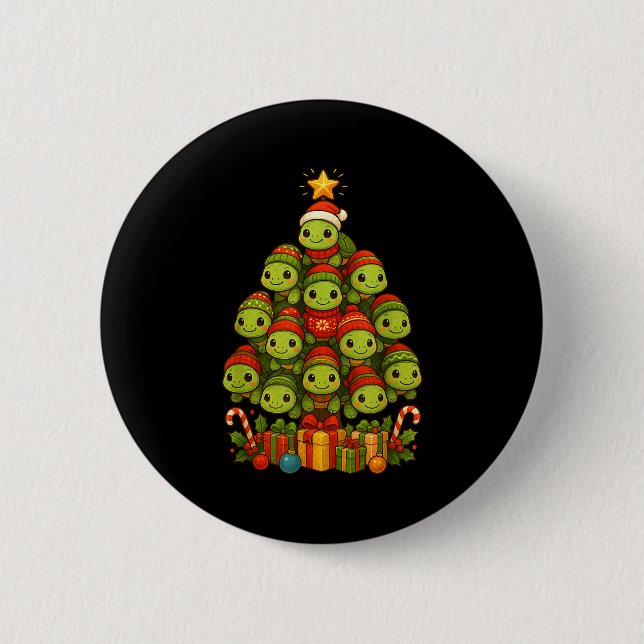 Turtle Christmas Tree Funny Turtle Xmas  Button (Vorderseite)