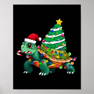 Turtle Christmas Tree Lights Weihnachtsmannmütze T Poster