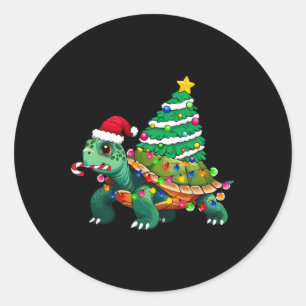 Turtle Christmas Tree Lights Weihnachtsmannmütze T Runder Aufkleber