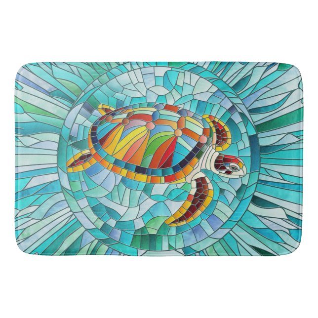 Turtle Colorful Mosaik Art Badematte (Vorderseite)