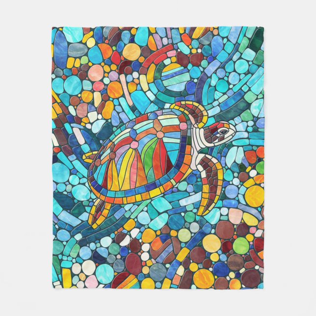 Turtle Colorful Mosaik Art Fleecedecke (Vorderseite)