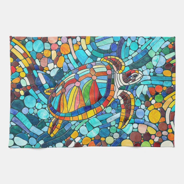 Turtle Colorful Mosaik Art Geschirrtuch (Horizontal)