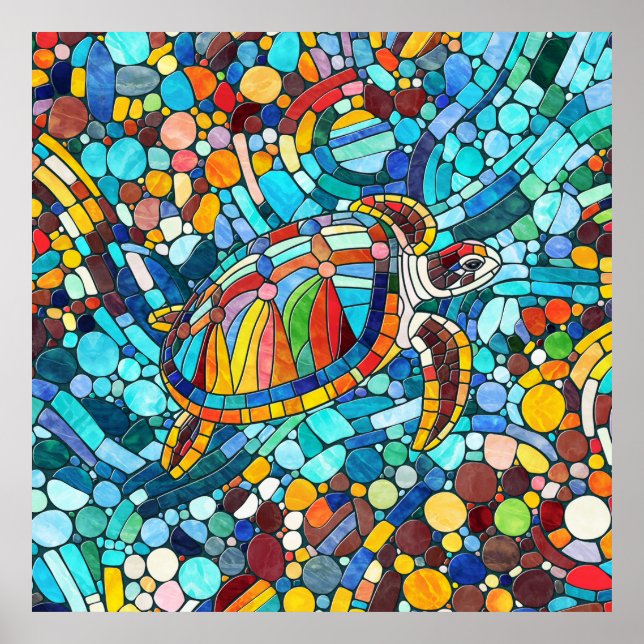 Turtle Colorful Mosaik Art Poster (Vorne)
