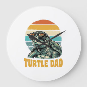 Turtle Dad Retro-Sonnenuntergang Vintage-Gravur-Ve Große Wanduhr