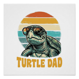 Turtle Dad Retro Sonnenuntergang Vintage Gravur Ve Poster