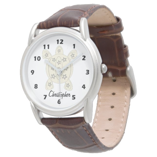 Turtle-Design personalisiert Armbanduhr (Schrägansicht)