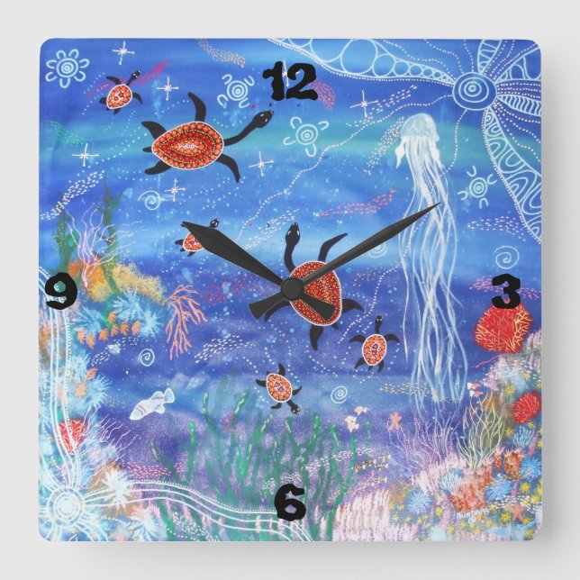 Turtle Dream Wall Clock Quadratische Wanduhr (Vorderseite)