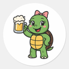 Turtle drinking beer runder aufkleber