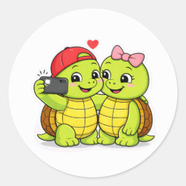Turtle duo selfie fun runder aufkleber