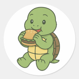 Turtle eating a burger  runder aufkleber