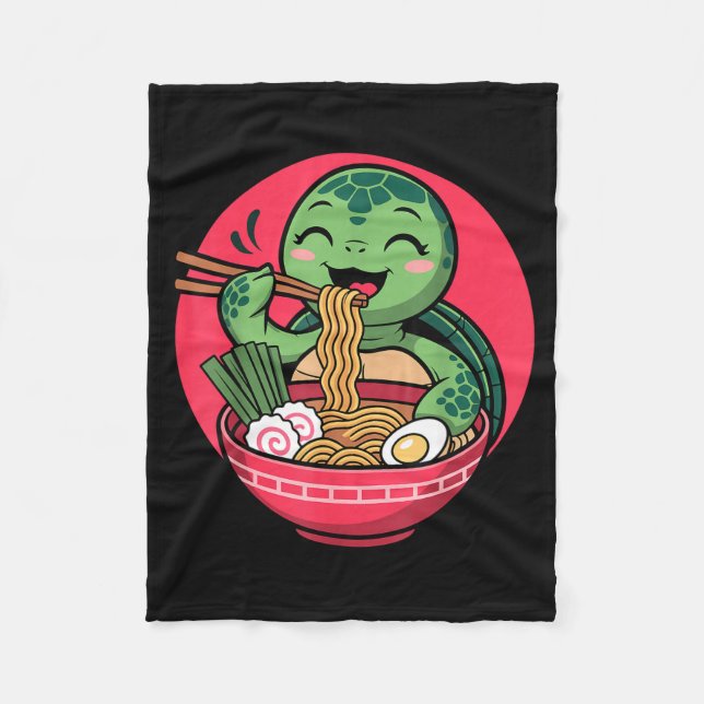 Turtle Eating Ramen Kawaii Turtle Japanese Kawaii  Fleecedecke (Vorderseite)