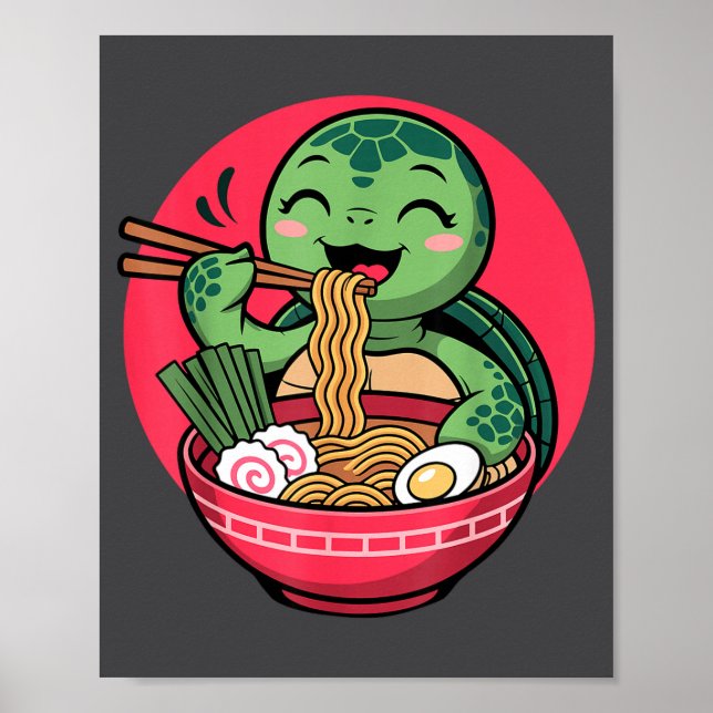 Turtle Eating Ramen Kawaii Turtle Japanese Kawaii  Poster (Vorne)