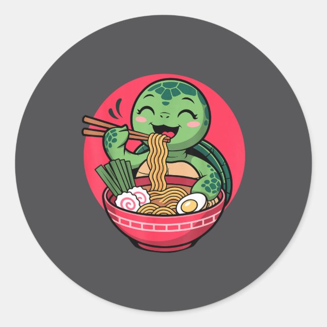Turtle Eating Ramen Kawaii Turtle Japanese Kawaii  Runder Aufkleber (Vorderseite)