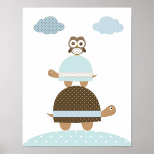 Turtle Eulen Baby Junge Kinder Kinderzimmer Kunst Poster