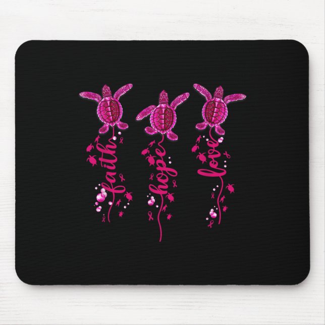 Turtle Faith Hope Liebe Rosa Ribbon Brustkrebs A Mousepad (Vorne)