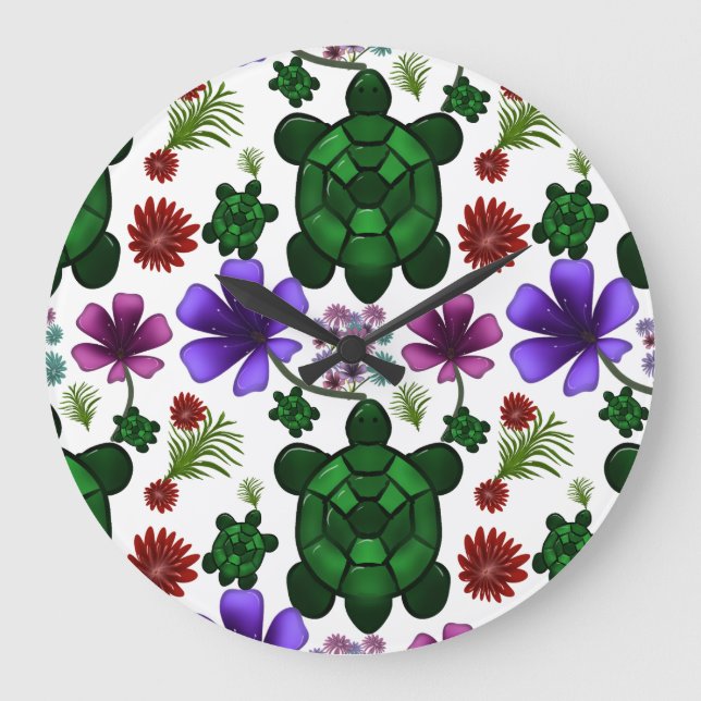 Turtle floral pattern  große wanduhr (Vorderseite)