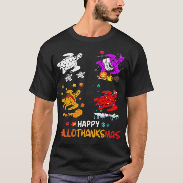 Turtle Halloween und fröhliches Weihnachtsfest T-Shirt (Vorderseite)