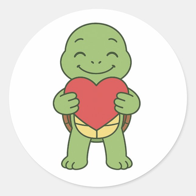 Turtle holding heart  runder aufkleber (Vorderseite)