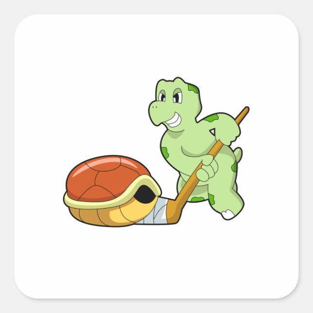 Turtle Ice Hockey Ice Hockey-Stab Quadratischer Aufkleber (Vorderseite)
