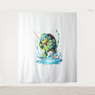Turtle Ice Hockey Player Hockey Stick Goalie Wandteppich