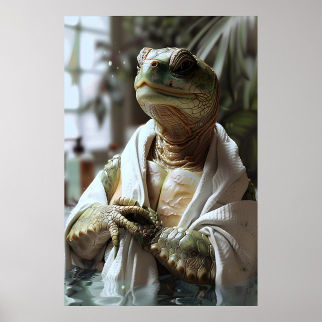 Turtle in Bathrobe Art Print, Humorous Animal Poster (Vorne)