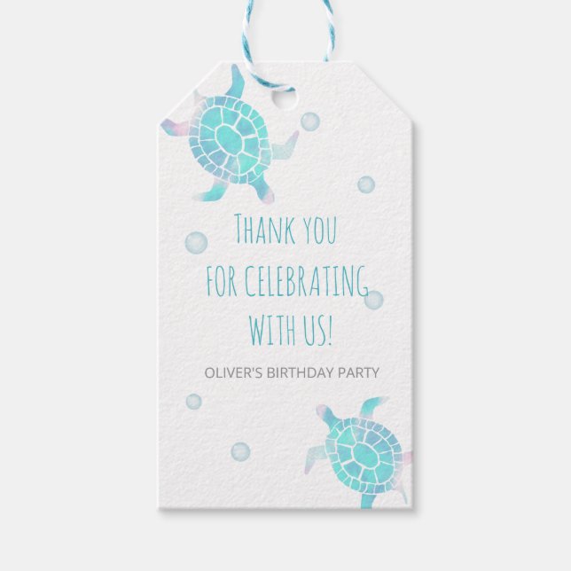 Turtle Kids Under The Sea Watercolor Pastel Party Geschenkanhänger (Vorderseite)