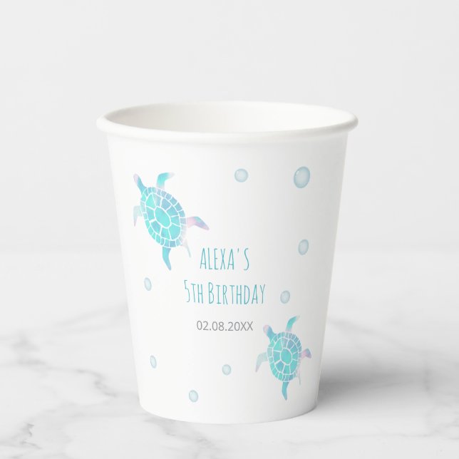 Turtle Kids Under The Sea Watercolor Pastel Party Pappbecher (Vorderseite)