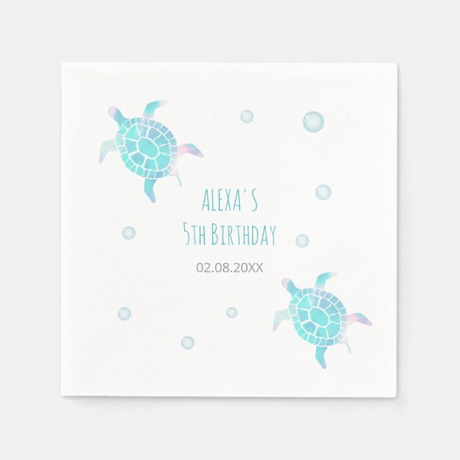 Turtle Kids Under The Sea Watercolor Pastel Party Serviette (Vorderseite)