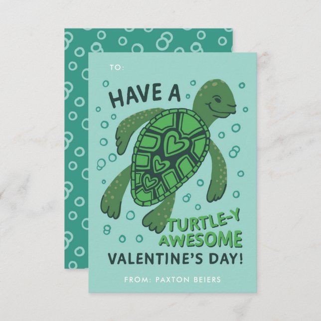 Turtle-Klassenzimmer Valentine's Exchange Card Einladung (Vorne/Hinten)