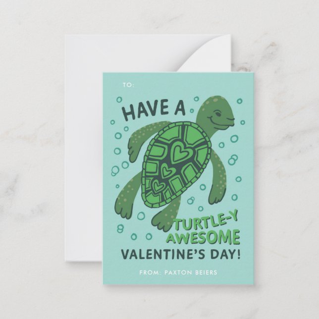 Turtle-Klassenzimmer Valentine's Exchange-Note-Kar Mitteilungskarte (Vorderseite)