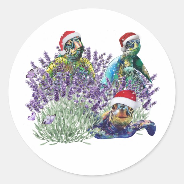 Turtle Lavendel Weihnachten Shirt Weihnachten Weih Runder Aufkleber (Vorderseite)