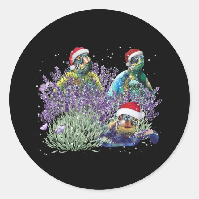 Turtle Lavendel Weihnachten Shirt Weihnachten Weih Runder Aufkleber (Vorderseite)